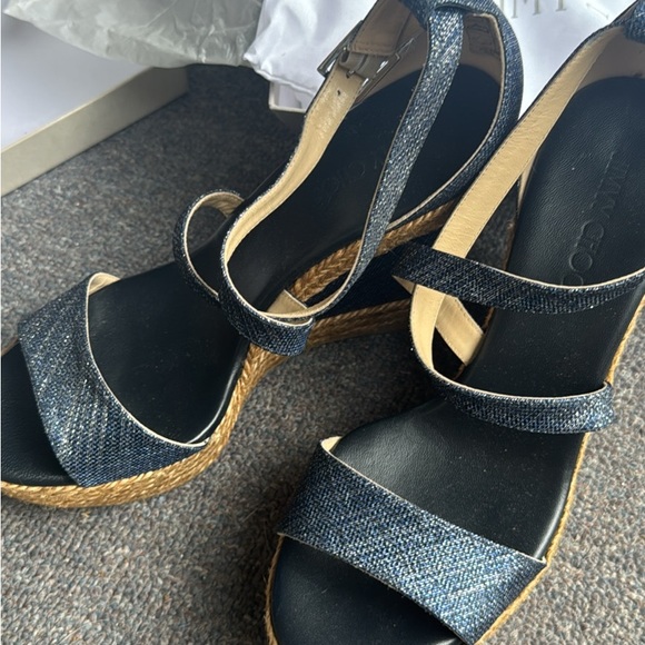Jimmy Choo Dark Blue Woven Wedges - Picture 1 of 4